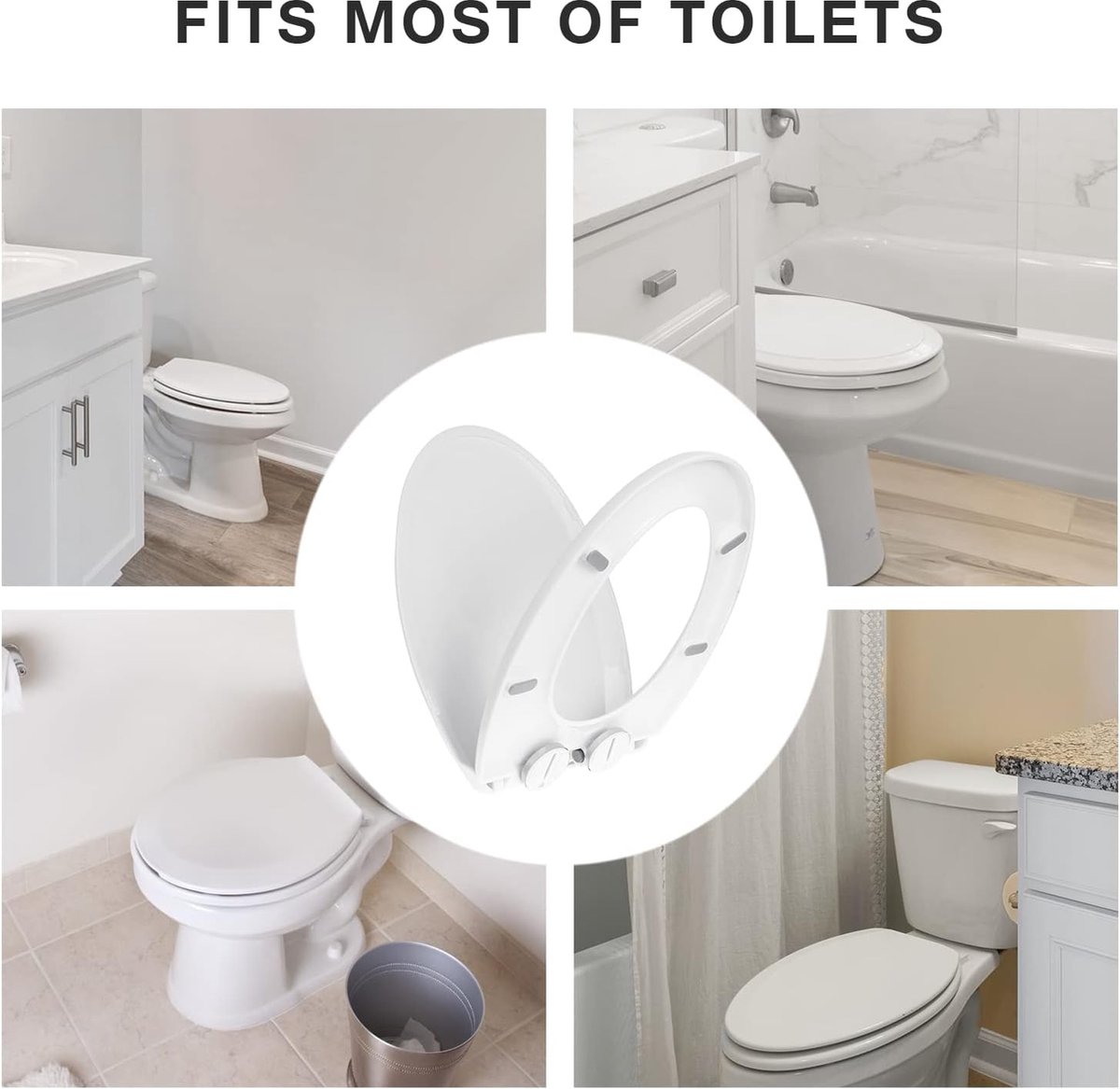 Comodo Toiletdeksel met softclosemechanisme en Quick Release - antibacterieel wc-deksel in D-vorm - universele wc-bril van duroplast - wc-bril incl. montagetoebehoren