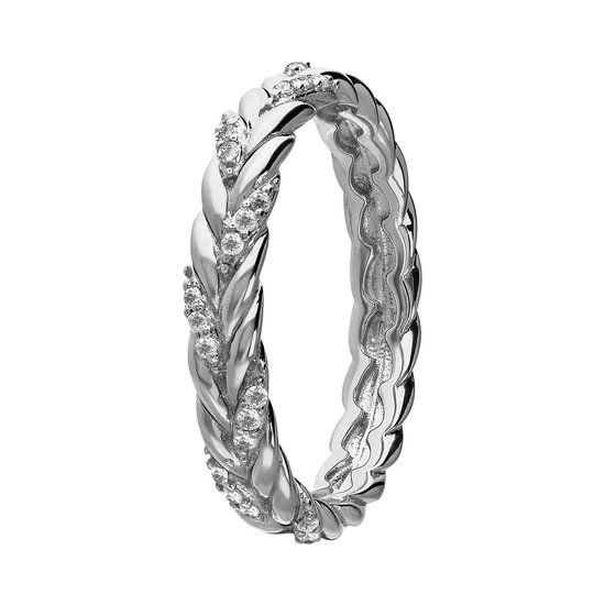 Lucardi Dames Zilveren ring vlecht zirkonia - Ring - 925 Zilver - Zilverkleurig - 17 / 53 mm