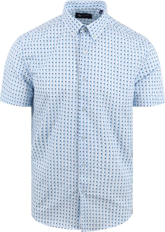 Suitable - Short Sleeve Overhemd Print Blauw - Heren - Maat XXL - Regular-fit