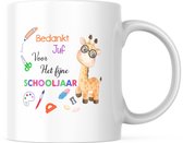 Bedankt Juf Mok met tekst: bedankt juf voor het fijne schooljaar (cute giraf) | Einde schooljaar Cadeau | Juf Cadeau | Leerkracht Cadeau | Grappige mok | Koffiemok | Koffiebeker | Theemok | Theebeker
