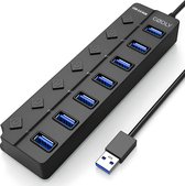 GØDLY® USB 3.0 Hub - Ultra Snel - Splitter - 7 Poorten - 5Gbps - Met Aan Uit Schakelaar - Blauw LED Licht - Zwart