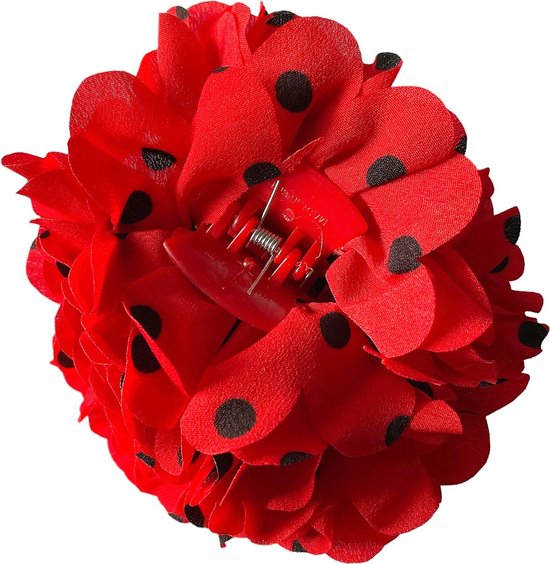 Spaanse haarbloem rood met zwarte stippen - bloem bij flamenco jurk -verkleedkleding Spanje - La Señorita