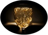 Dibond Ovaal - Vol Wijnglas Gevuld met Bubbels - 28x21 cm Foto op Ovaal (Met Ophangsysteem)