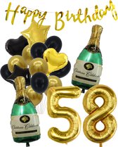 58 Jaar Verjaardag Cijferballon 58 - Feestpakket Snoes Ballonnen Pop The Bottles - Zwart Goud Groen Versiering