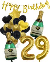 29 Jaar Verjaardag Cijferballon 29 - Feestpakket Snoes Ballonnen Pop The Bottles - Zwart Goud Groen Versiering