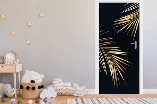 Sticker de porte Feuilles - Plantes - Or - Zwart - Luxe - 85x205 cm - Affiche de porte