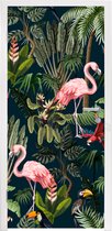 Deursticker Jungledieren - Patroon - Kinderen - Flamingo - Papegaai - Kids - 85x205 cm - Deurposter