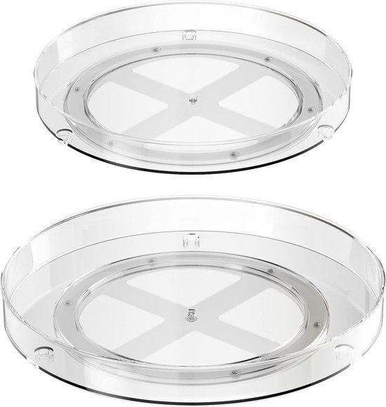 Lot de 2 Plateau Tournant Epices Lazy Susan Plateau de Rangement épices  Rotatif 27CM Cuisine Organisateur Transparent Plateau Rangement de Support  de Stockage D'épices pour Placard, Frigo