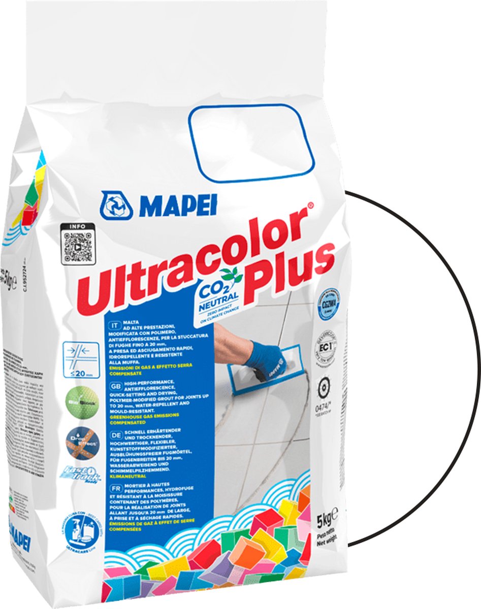 Mapei Ultracolor Plus Voegmortel - Waterafstotend & Schimmelwerend - Kleur 100 Wit - 5 kg - Mapei