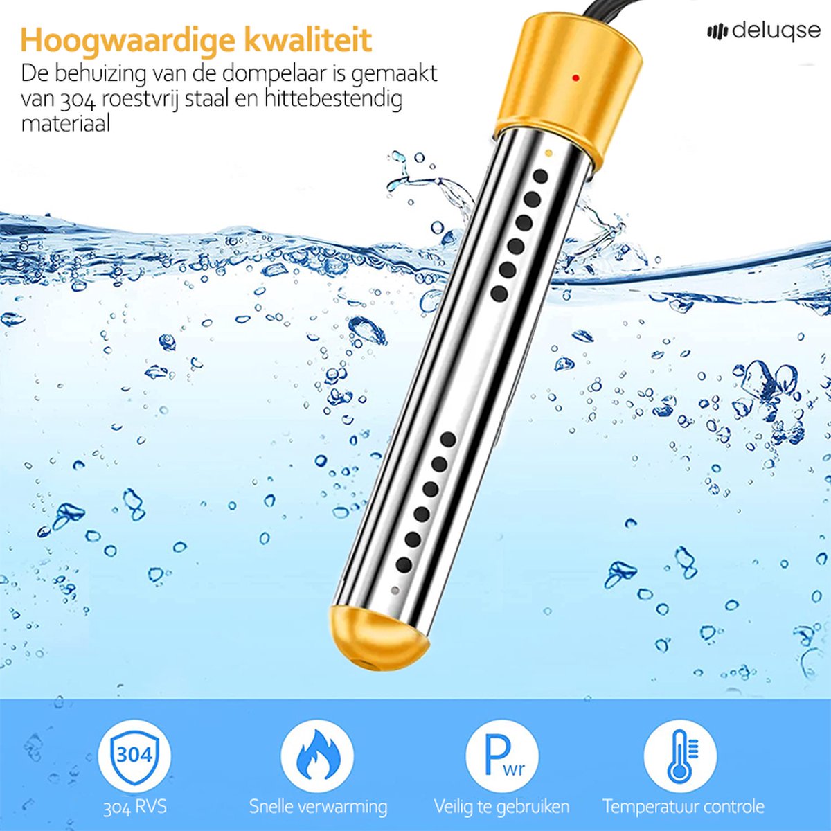 KKwercv Elektrische onderdompeling boiler, emmer boiler, Huishoudelijke High Power dompelbare zwembadverwarmer, 304 roestvrijstalen afdekking en thermostaat, automatische uitschakeling