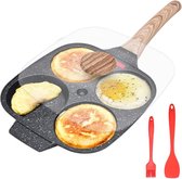 Braadeipan, pan kookpan met deksel, 4 poorten, anti-aanbak aluminium pan voor ontbijt, voor inductie en gasfornuis