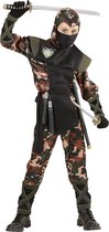 Widmann - Leger & Oorlog Kostuum - Ninja Soldaat Camouflage - Jongen - Groen - Maat 158 - Carnavalskleding - Verkleedkleding