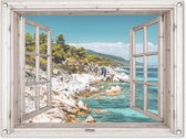 Tuinposter Doorkijk - Strand - Zee - 80x60 cm - Tuindoek - Buitenposter