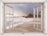 Tuinposter Doorkijk - Strand - Zee - 80x60 cm - Tuindoek - Buitenposter