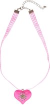 Widmann - Boeren Tirol & Oktoberfest Kostuum - Hals Ketting Met Roze Hart En Edelweiss - Roze - Bierfeest - Verkleedkleding