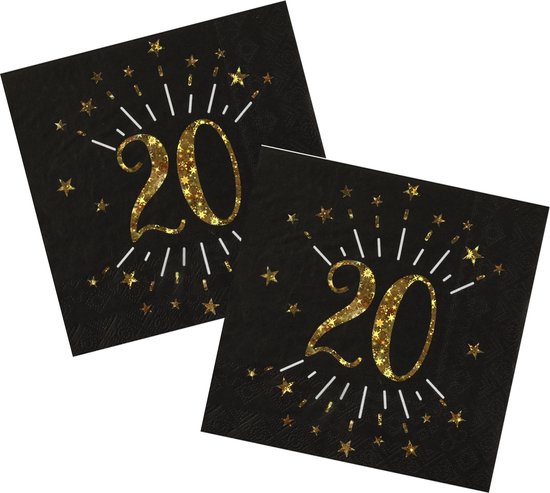 Serviettes de fête d'anniversaire âge - 50x - 20 ans - or - 33 x 33 cm