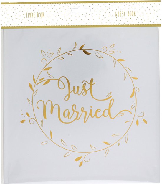 Santex gastenboek/receptieboek Just Married - goud/wit - Bruiloft - 24 x 24 cm - Santex