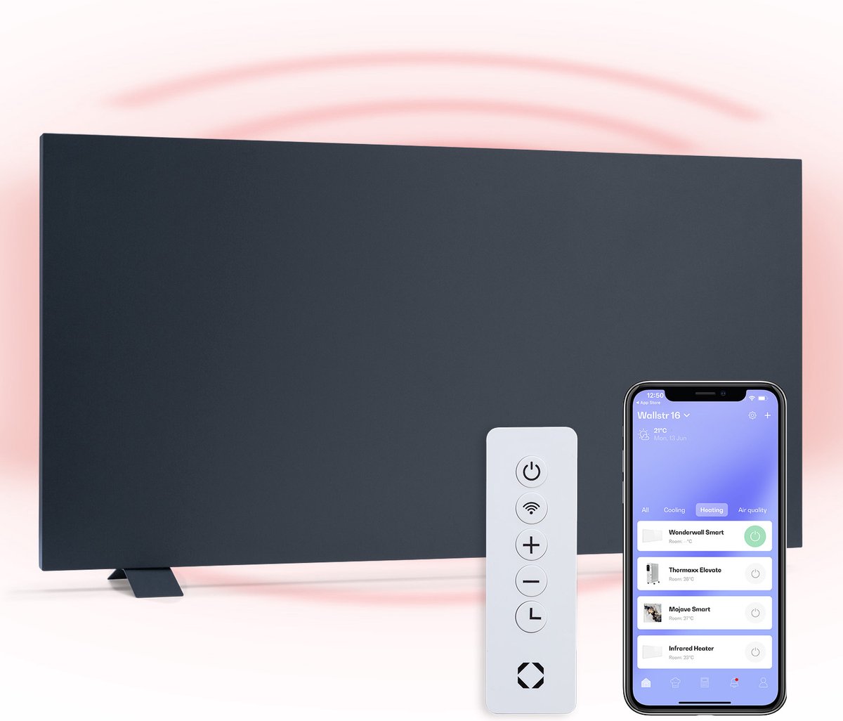 Klarstein infraroodkachel & convector, infraroodkachel met thermostaat 750 W, IP24 infraroodkachel voor wandmontage/vrijstaand gebruik met app-bediening, raamdetectie, hybride elektrische kachel