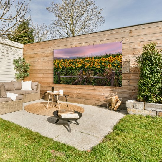 Affiche jardin - Fleurs - Plantes - Tournesol - Ciel - Toile jardin - Affiche clôture - 200x100 cm - Jardin