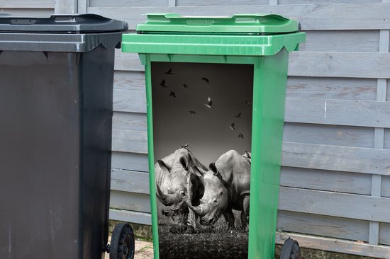 Sticker conteneur Rhinocéros - Vogel - Animaux - Paysage - Zwart et blanc - 38x80 cm - Sticker Kliko