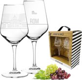 Set van 2 wijnglazen Rome in mooie geschenkdoos, hoogwaardige zeefdruk in elegant etenswit, gedetailleerder dan gravure, cadeau-idee voor de meest uiteenlopende gelegenheden,