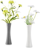 Kleine keramische vazen voor bloemen set van 2 decoratieve slanke vazen set voor woonkamer mini handgemaakte mat vazen voor enkele bloem tafeldecoratie modern wit grijs strakke vazen