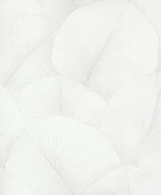 Kumano - Bladeren - Behang - Wallpaper - Vliesbehang - Wit - 0,53 x 10,05 M.