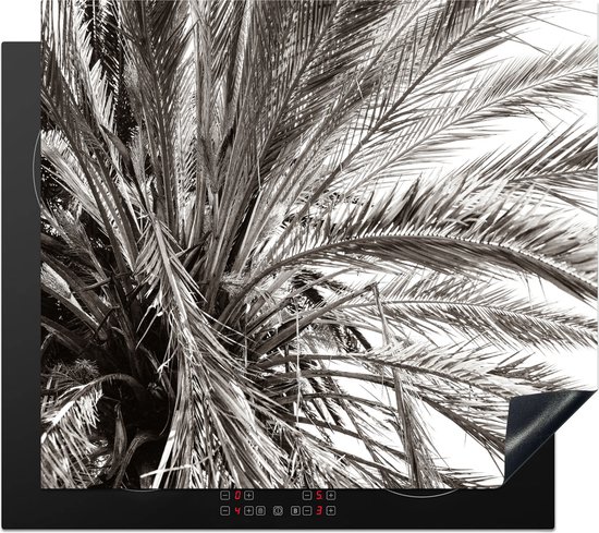 KitchenYeah® Inductie beschermer 57.6x51.6 cm - Palmboom - Tropisch - Zwart - Wit - Kookplaataccessoires - Afdekplaat voor kookplaat - Inductiebeschermer - Inductiemat - Inductieplaat mat - Keuken decoratie