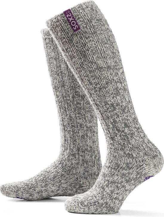 SOXS.co® Wollen sokken | SOX3114 | Grijs | Kniehoogte | Maat 37-41 | Antislip | Mystical purple - Soxs