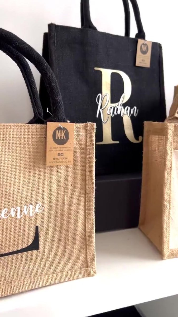 Sac à Provisions Carré En Jute écologique Personnalisé Zequech - Beige, 35x30x15 Cm, Réutilisable, Cadeau MAMA