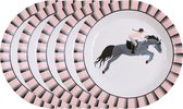 Santex feest wegwerpbordjes - paarden - 50x stuks - 23 cm - roze/grijs