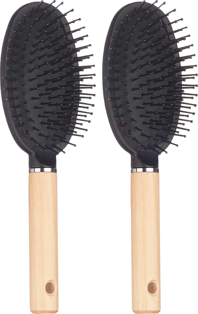 Berilo Haarborstel Malibu ovaal - 2x - Dames - antislip - 24 cm - hout/kunststof