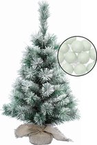 Kleine kunst kerstboomp met sneeuw -incl. lichtslinger bollen lichtgroen - H60 cm