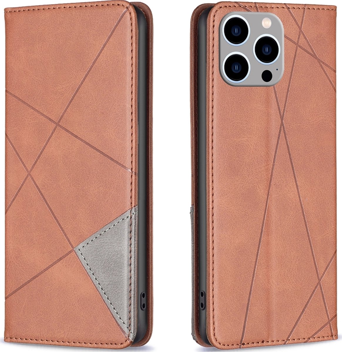 Mobigear Telefoonhoesje geschikt voor Apple iPhone 15 Pro Max Hoesje | Mobigear Rhombus Slim Bookcase | Pasjeshouder voor 2 Pasjes | Telefoonhoesje voor Pinpas / OV Kaart / Rijbewijs - Bruin