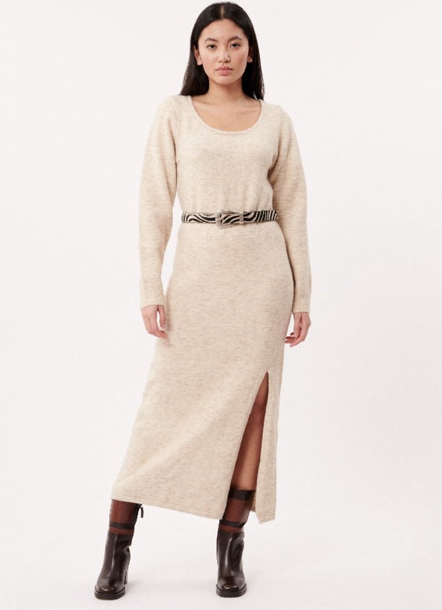 Dames Herfst/winter Jurk Met Lange Mouwen Gebreide V-hals Casual A-lijn Jurk In Eenvoudige Effen Kleur Met Knoopsluiting (Color : White, Size : S