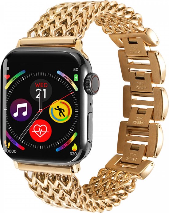 Gevlochten Stalen Bandje Geschikt voor Apple Watch 1 / 2 / 3 / 4 / 5 / 6 / 7 / 8 / 9 / 10 / SE - 42MM / 41MM / 40MM / 38MM - Metalen RVS Band - Goud