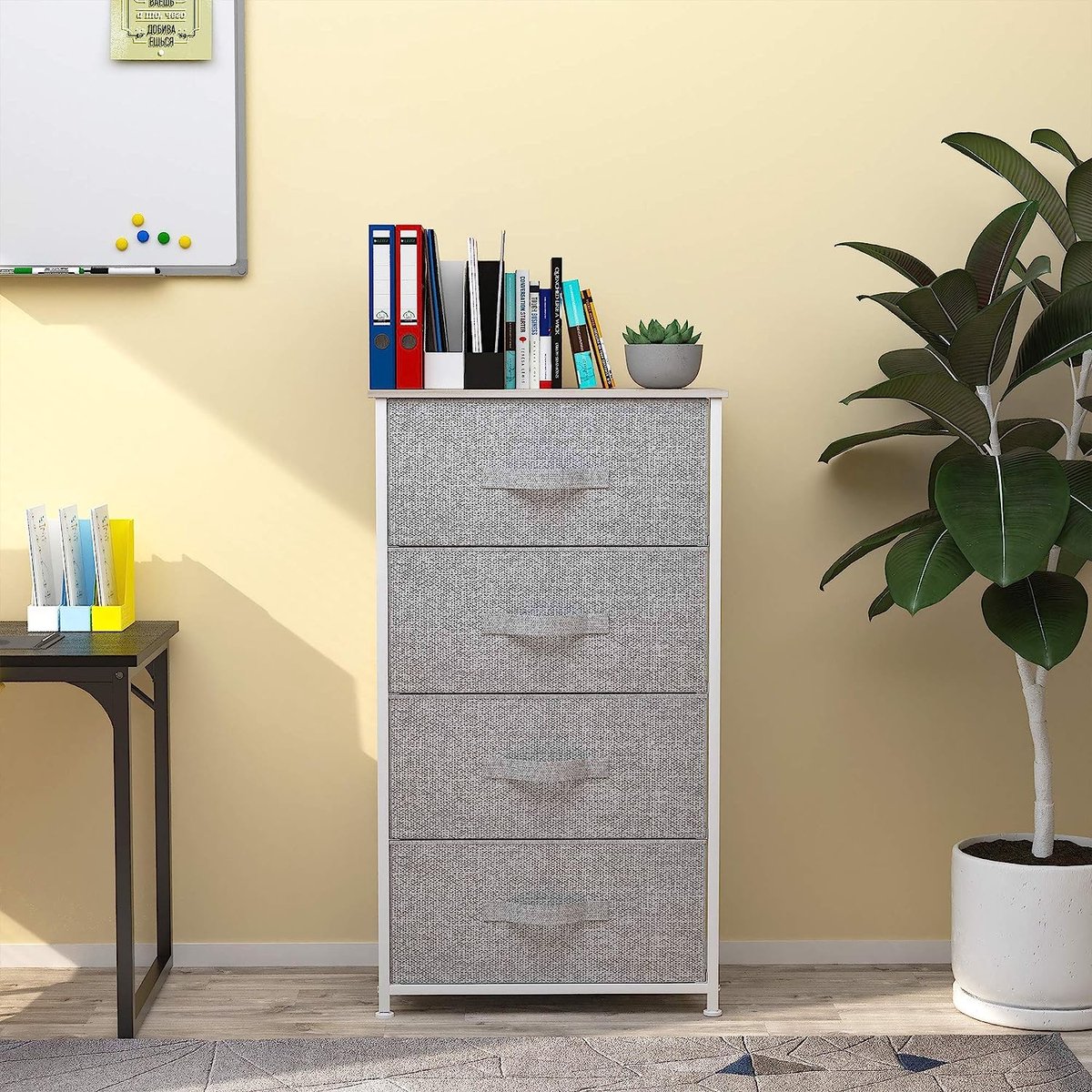 YITAHOME Ladekast met 4 laden voor slaapkamer, stoffen dressoir, opbergladen met handgrepen, metalen frame voor woonkamer, hal, kinderkamer, lichtgrijs