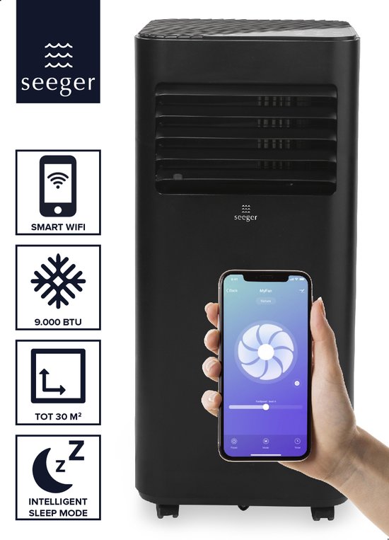 SEEGER Mobiele Smart Airco met WiFi - 9000 BTU - Inclusief Installatiekit - Voor Woonkamer en Slaapkamer - Airconditioning - SAC9000S-B - Zwart