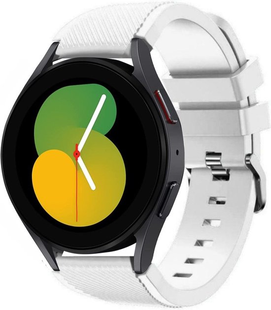 Strap-it Samsung Galaxy Watch 5 - Bracelet silicone 40mm (blanc) - Bracelet silicone Galaxy Watch 5 40 mm - Incl. protection d'écran protecteur d'écran - Protecteur d'étui de protection d'étui - Étui rigide transparent à couverture complète