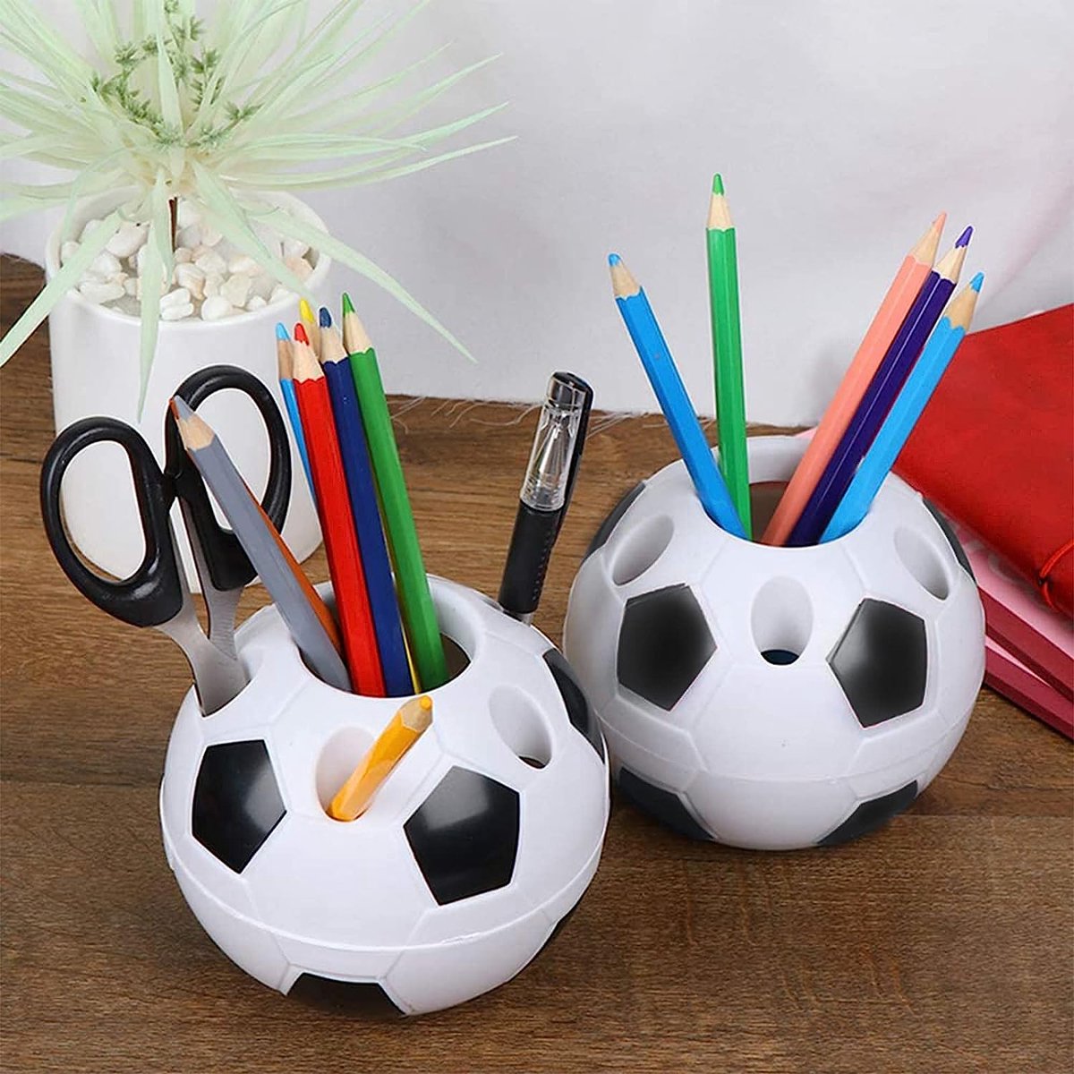 2 Stkus Pen Houder Voetbal Voetbal Pen Box Plastic Ronde Pennenhouder
