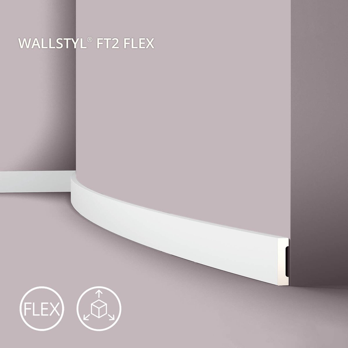 Plint NMC FT2 Flex WALLSTYL Noel Marquet Sierlijst flexibel Wandlijst Frieslijst modern design wit 2 m