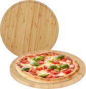 Planche à pizza Relaxdays 32 cm - lot de 2 - planche à pizza en bambou - planche de service ronde - planche à découper