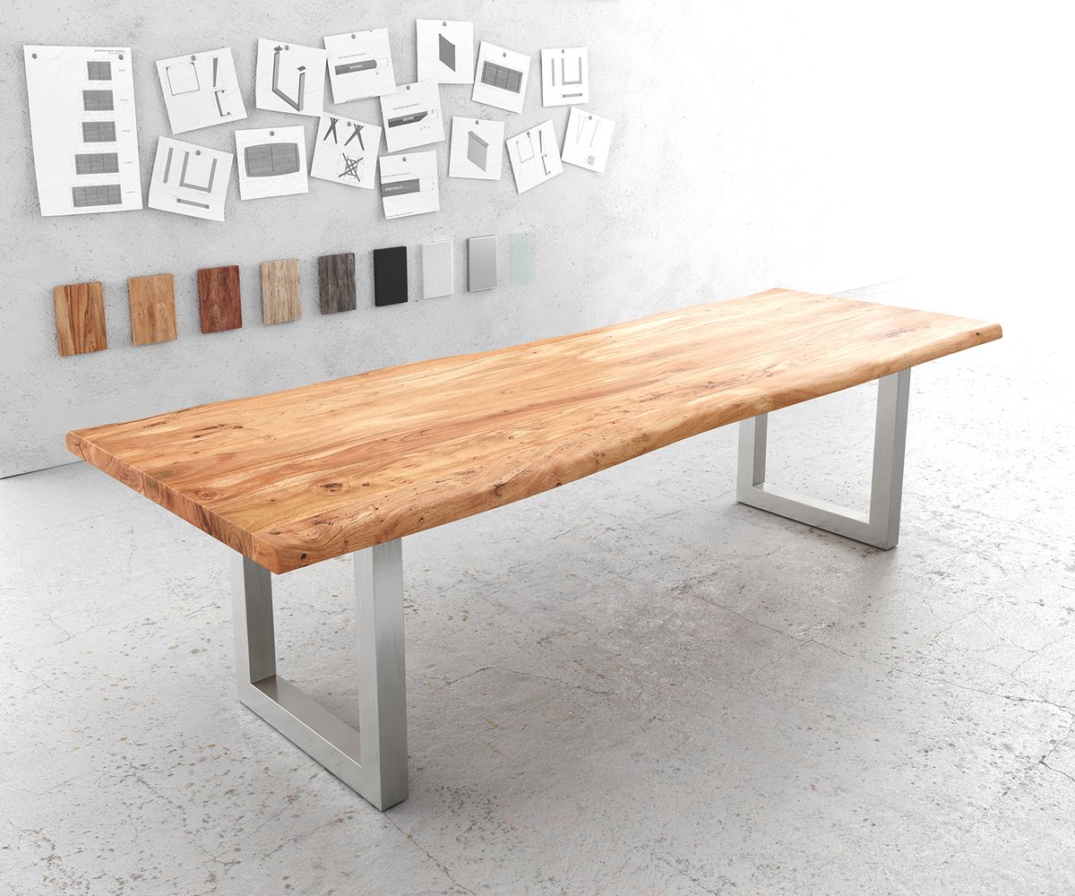 DELIFE Eettafel Edge acacia natuur 280x100 XL edelstaal breed Live-Edge Bruin