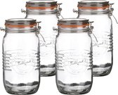 Urban Living Voorraadpot/bewaarpot - 4x - 1.5L - glas - met beugelsluiting - D14 x H22 cm