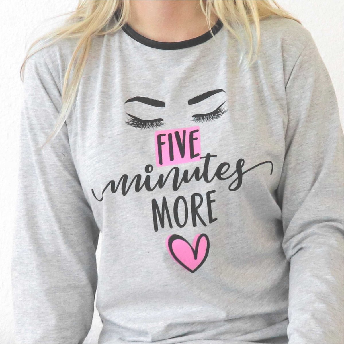Temptation Dames Nachthemd - Bigshirt - Five minutes more Tekst - Licht Grijs