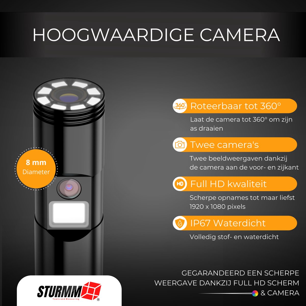 STURMM® ST-IC11R - Endoscope industriel avec objectif rotatif à 360° - Deux  Caméras 