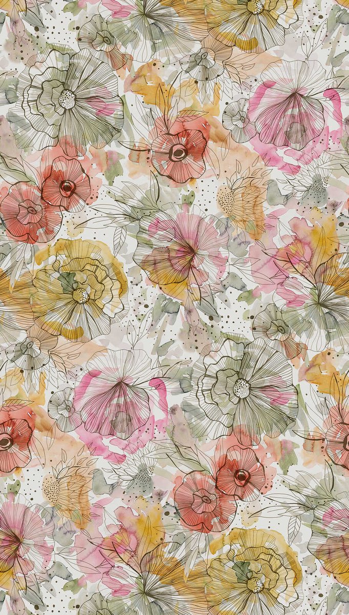 AQUAREL BLOEMEN FOTOBEHANG | Herhaalbaar Patroon - 1,59 x 2,80 meter - A.S. Création Aquarell Dreams