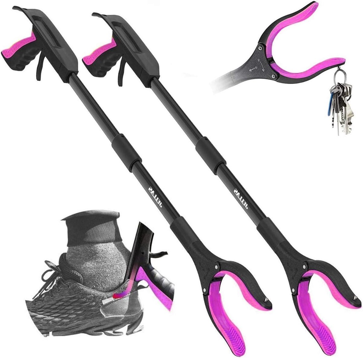 Goedkoopste Grijparm 2-pack 76 cm grijper schoenlepel grijper gereedschap ouderen binnen buiten vuilnisgrijper - paars