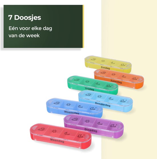 Gandria Pilulier 7 Jours - Pilulier Amovible - Boîte à Médicaments Empilable avec 28 Compartiments - Boîte à Médicaments avec Fermeture Robuste - 4 Compartiments par Jour - 7 Couleurs