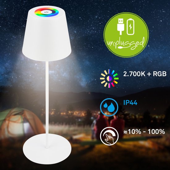 BRILONER - RGBW LED tafellamp draadloos IP44 met oplaadstation, traploos dimbaar, batterij & lichtbron verwisselbaar, bedlamp, LED lamp, oplaadbare tafellamp, restaurant, 36x12 cm, beige